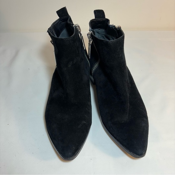 DOLCE VITA Sz 9 Marra Booties Double Zipper Onyx Black Stacked Heel Suede Ankle - Picture 3 of 9